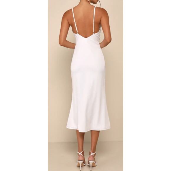 LULU'S XL Extravagantly Sleek White Satin Sleeveless Bow Midi Dress NEW b151 - Picture 2 of 9
